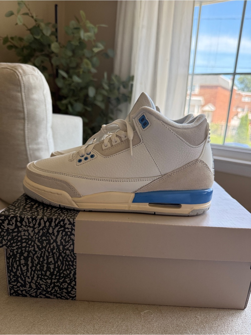 Air Jordan 3 Retro White and Light Blue Sneakers